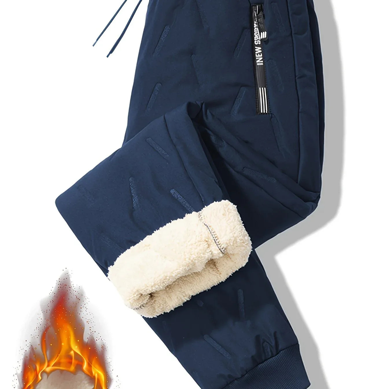 Men'S and Women'S Thickened Winter Jogger Pants with Plush Fleece Lining - Warm, Leak-Proof, Windproof, Adjustable Drawstring Waist, Zipper Pockets, Solid Color for Casual Home and Outdoor Use