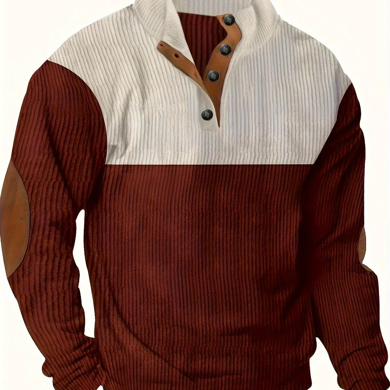 Men's Contrast Color Long Sleeve And Stand Collar Henley Shirt With Patchwork Pieces, Chic And Trendy Tops For Spring And Autumn Outdoors Leisurewear
