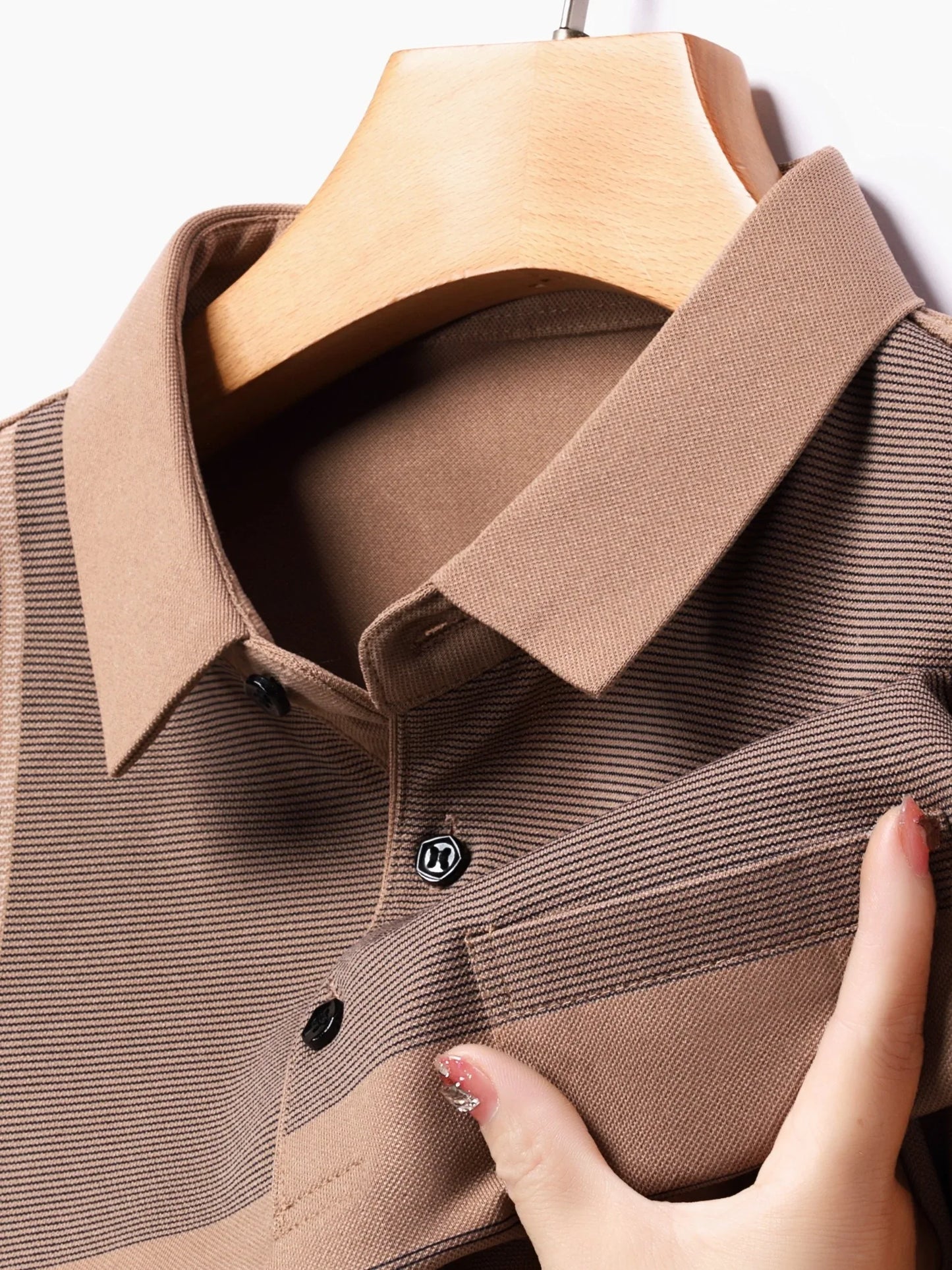 Men's Vintage-Inspired Striped Shirt with Chest Pocket - Breathable, Long Sleeve, Button Detail for Golf & Outdoor Activities