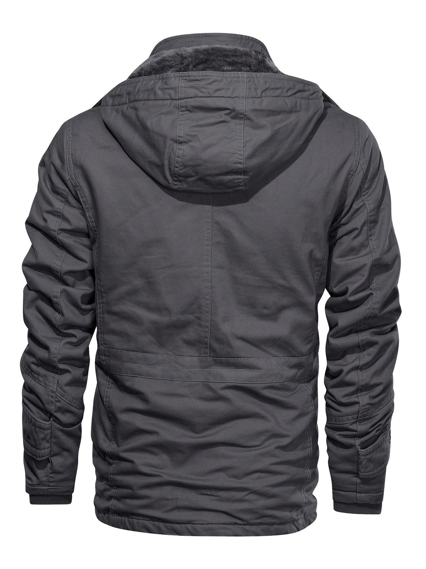 Men'S Thickened Warm Mid-Length Heavyweight Jacket with Detachable Hood - Multiple Zippered Pockets, Casual Outdoor Workwear, Polyester Lined, Button-Up Front, Regular Fit for Cold Weather, Winter Outerwear | Functional Desig