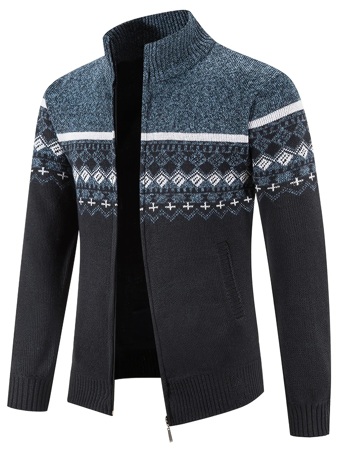Men'S Thickened Winter Cardigan - Heavyweight Cold Weather Jacket with Stand Collar, Long Sleeve Coat for Formal & Everyday Outfits - Fall/Winter Outerwear in Navy