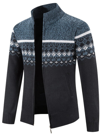 Men'S Thickened Winter Cardigan - Heavyweight Cold Weather Jacket with Stand Collar, Long Sleeve Coat for Formal & Everyday Outfits - Fall/Winter Outerwear in Navy