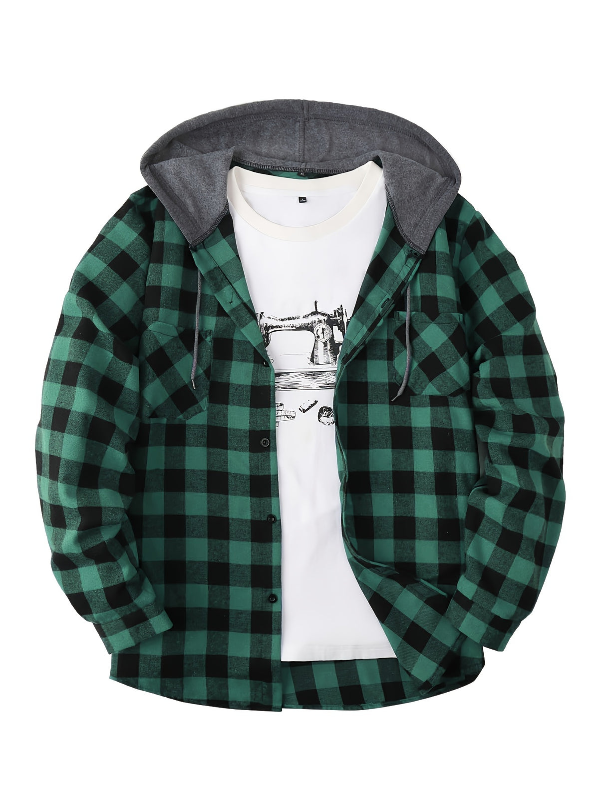 Men's Fashion Hooded Plaid Trendy Shirt Hooded Plaid Sweatshirt, Autumn/Winter Essentials, New Season