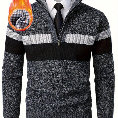 Men'S Color-Blocked Stand Collar Thickened Knitted Pullover Sweater