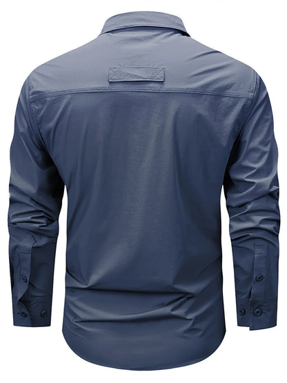 Spring And Autumn Casual Men's Long Sleeve Sunscreen Quick-drying Shirt With Multi-pockets For Outdoor Fishing