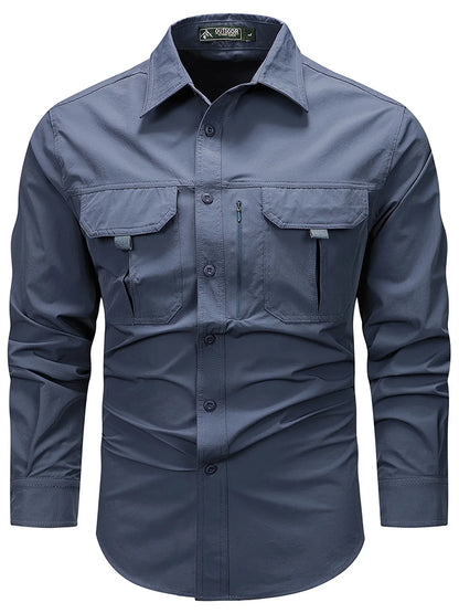 Spring And Autumn Casual Men's Long Sleeve Sunscreen Quick-drying Shirt With Multi-pockets For Outdoor Fishing