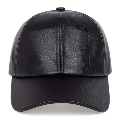 1pc Men's British PU Leather Baseball Cap Adjustable Breathable Casual Hat Spring/Summer/Autumn/Winter Hat Christmas Gift