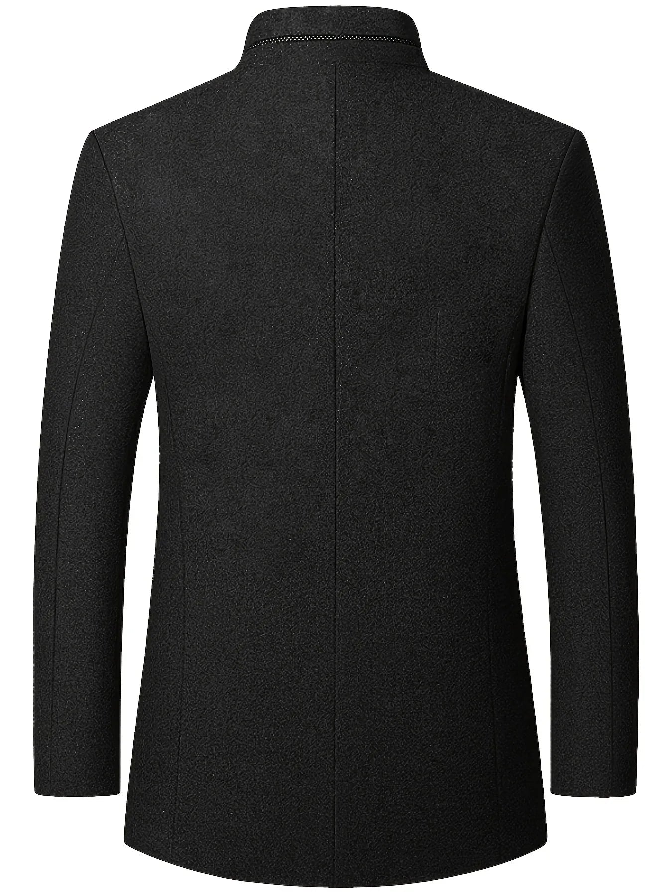 Men's Tweed Jacket with Stand Collar - Winter Warm Casual Coat, Single-Breasted Button Front & Pockets, Solid Color Tweed Fabric (Hand Washable) for Outdoor, Office, Smart-Casual - Versatile Cold-Weather Outerwear
