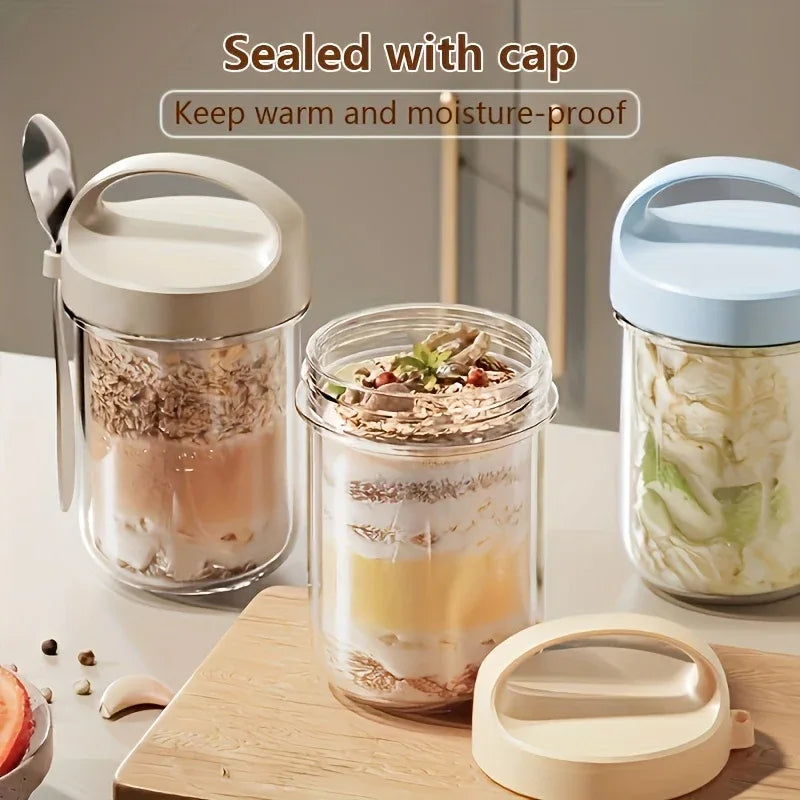 Glass Yogurt Cup with a Wide Mouth, Sealed Jar for Overnight Oats, Smoothie Cup, And a Breakfast Cup for Grains with a Spoon.