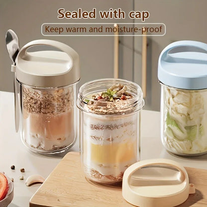 Glass Yogurt Cup with a Wide Mouth, Sealed Jar for Overnight Oats, Smoothie Cup, And a Breakfast Cup for Grains with a Spoon.