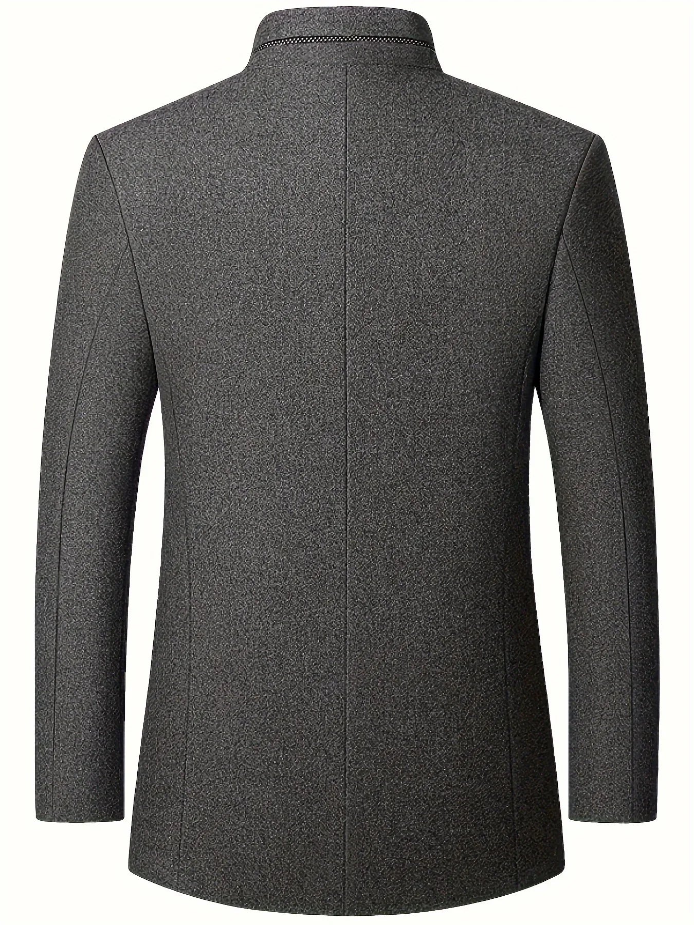 Men's Tweed Jacket with Stand Collar - Winter Warm Casual Coat, Single-Breasted Button Front & Pockets, Solid Color Tweed Fabric (Hand Washable) for Outdoor, Office, Smart-Casual - Versatile Cold-Weather Outerwear