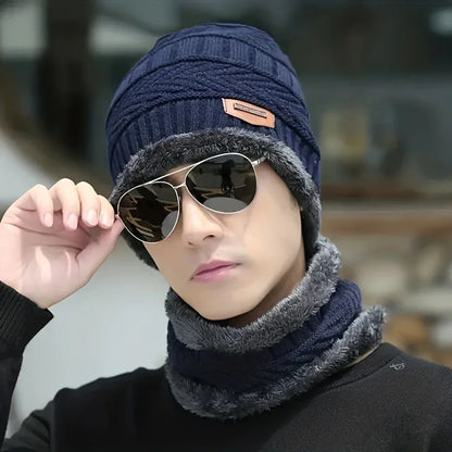 Winter Thicken Men And Women General Warm Beanie + Soft Scarf Warm Set, Ideal choice for Gifts