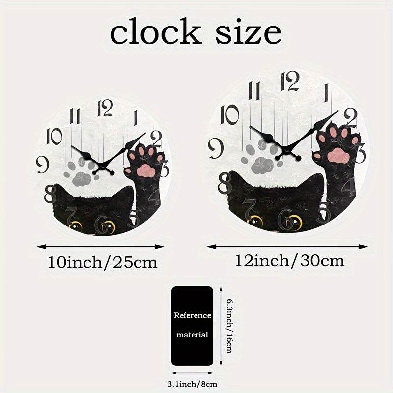 Charming Cat Wooden Silent Wall Clock Battery Powered - Montero Milan