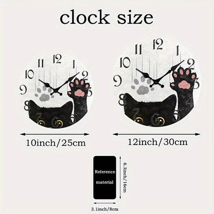 Charming Cat Wooden Silent Wall Clock Battery Powered - Montero Milan