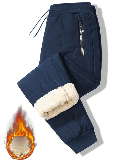 Men'S and Women'S Thickened Winter Jogger Pants with Plush Fleece Lining - Warm, Leak-Proof, Windproof, Adjustable Drawstring Waist, Zipper Pockets, Solid Color for Casual Home and Outdoor Use