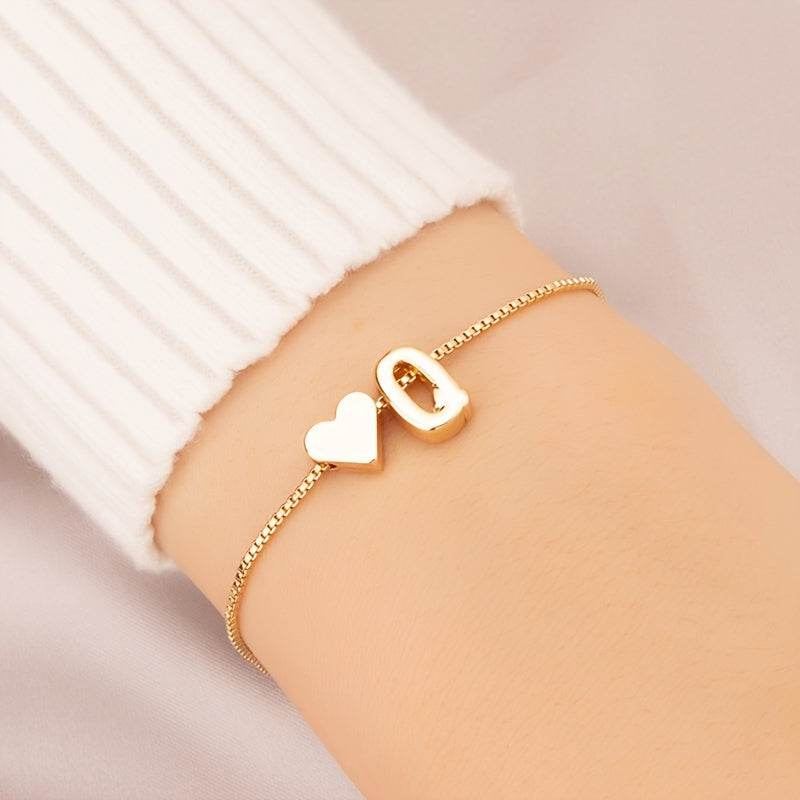 Gold Heart Initial Bracelet - Montero Milan