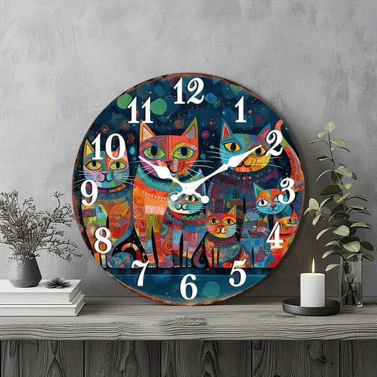 Rustic Wooden Cat Wall Clock Silent EasytoRead Decor - Montero Milan