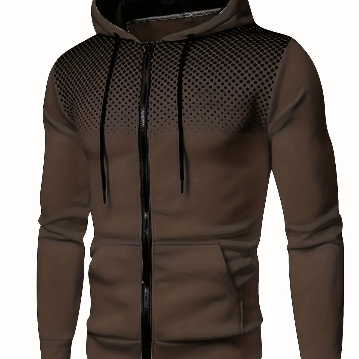 Autumn Winter New Hooded Sweatshirt Fleece Warm Thick Men'S Sports Fitness Outerwear Zipper Hooded Jacket Polka Dot Print Design - Coffee Color / NZ 46-48