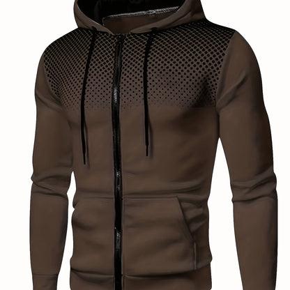Autumn Winter New Hooded Sweatshirt Fleece Warm Thick Men'S Sports Fitness Outerwear Zipper Hooded Jacket Polka Dot Print Design - Coffee Color / NZ 46-48