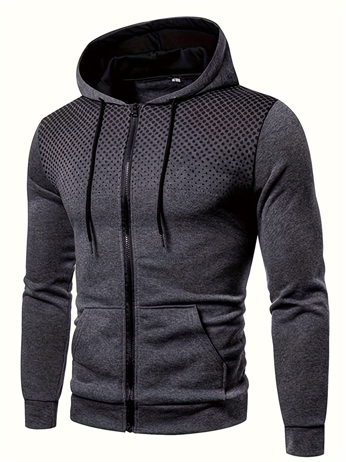 Autumn Winter New Hooded Sweatshirt Fleece Warm Thick Men'S Sports Fitness Outerwear Zipper Hooded Jacket Polka Dot Print Design