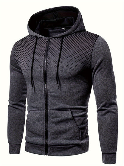 Autumn Winter New Hooded Sweatshirt Fleece Warm Thick Men'S Sports Fitness Outerwear Zipper Hooded Jacket Polka Dot Print Design