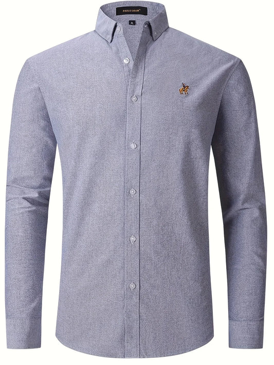 Autumn/Winter Men's Vintage Pure Cotton Oxford Embroidered Long Sleeve Shirt by Boris Slom, Unique Style with Dense Stitching Design for Casual Versatility and Fashionable Look. Breathable Fabric in Multiple Colors Suitable f
