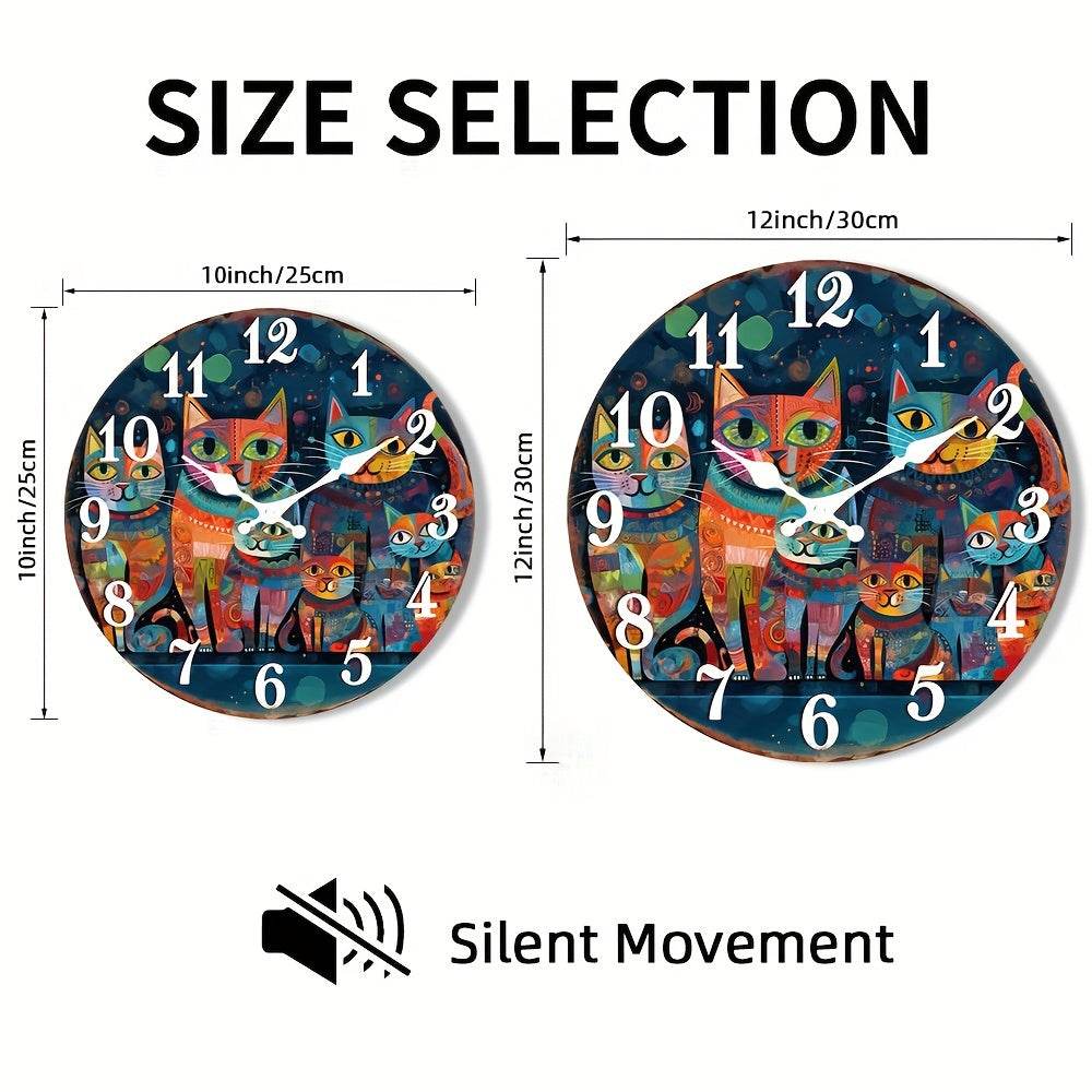 Rustic Wooden Cat Wall Clock Silent EasytoRead Decor - Montero Milan