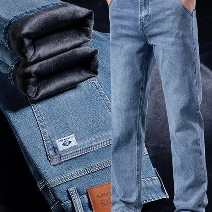 Winter New Arrival Fleece-Lined Thickened Minimalist Stretch blue trousers, long pants