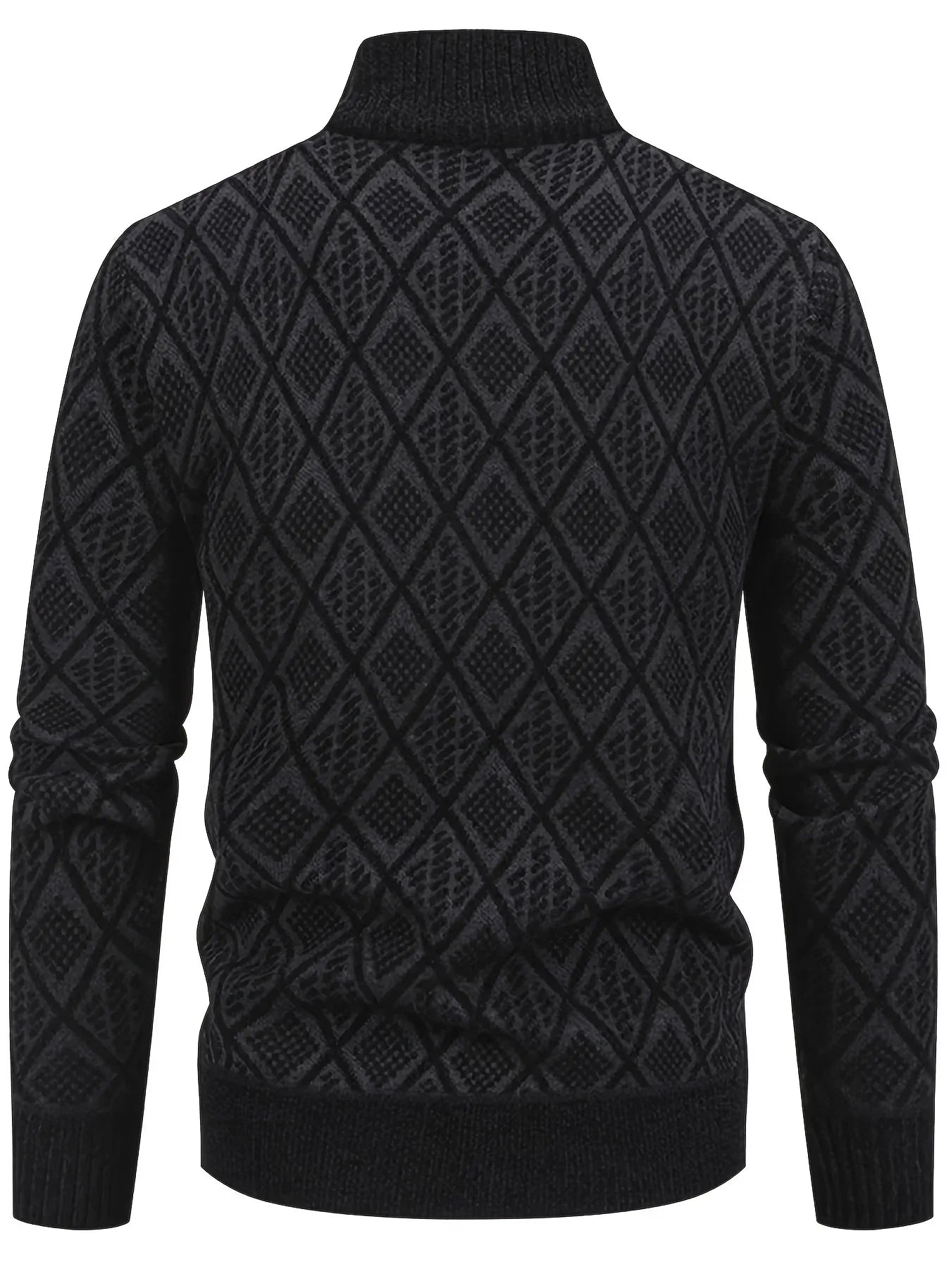 Men's Knitted Sweater Korean Style Autumn and Winter Trendy Casual Stand Collar Cardigan Jacket for Men, Comfortable and Versatile Rhombus Pattern