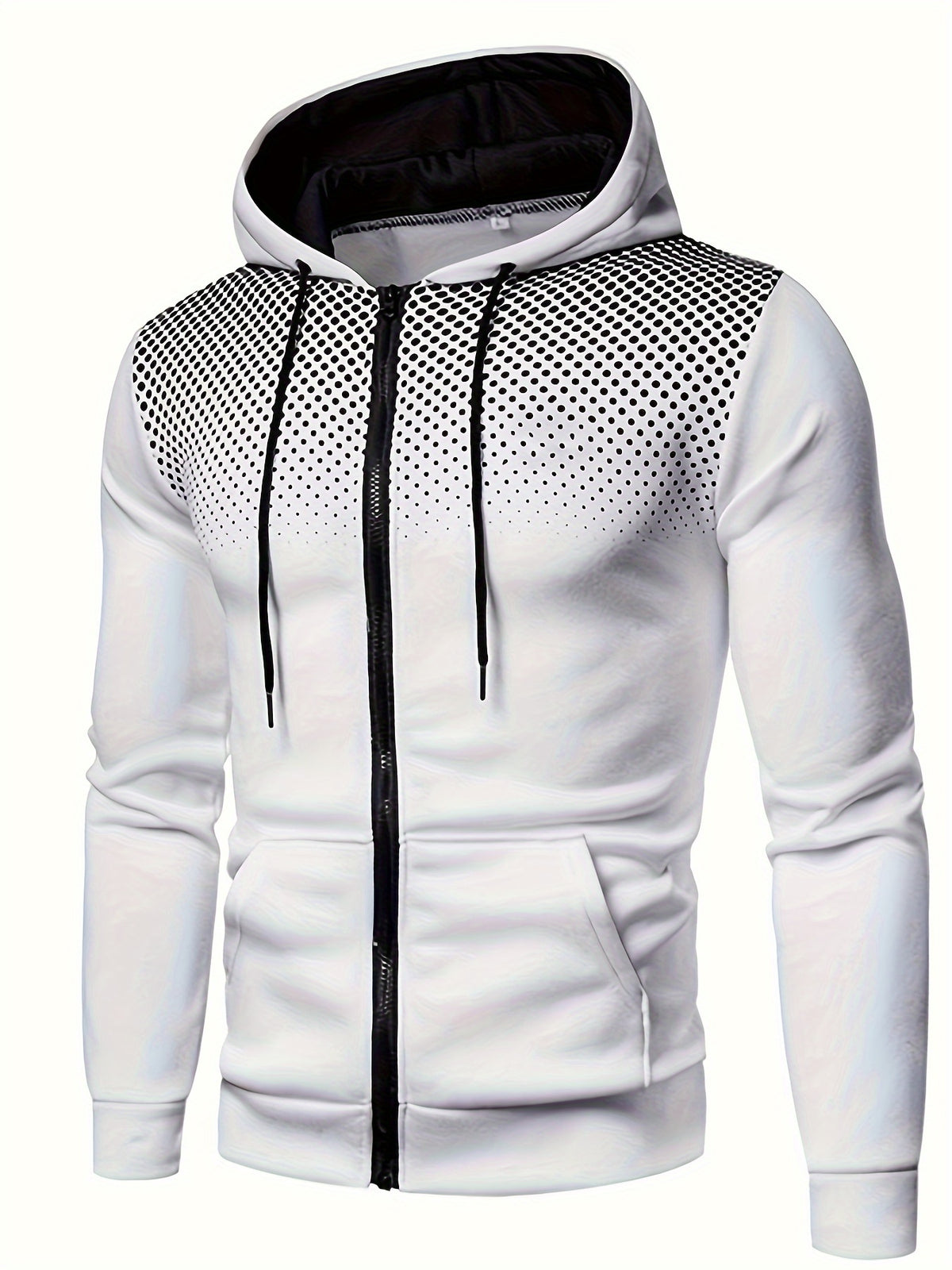 Autumn Winter New Hooded Sweatshirt Fleece Warm Thick Men'S Sports Fitness Outerwear Zipper Hooded Jacket Polka Dot Print Design