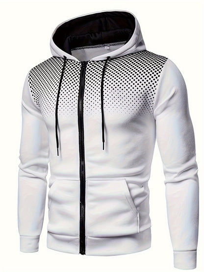 Autumn Winter New Hooded Sweatshirt Fleece Warm Thick Men'S Sports Fitness Outerwear Zipper Hooded Jacket Polka Dot Print Design