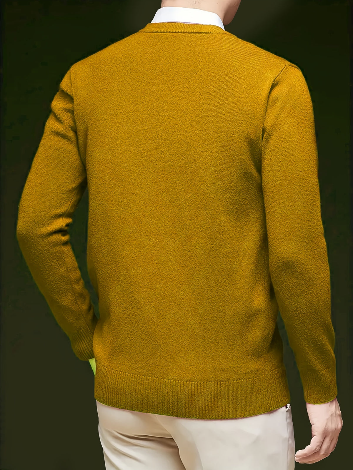 Cross-Border New Autumn Winter Men'S Solid Color V-Neck Knit Sweater Pullover (Men'S Warm Top)