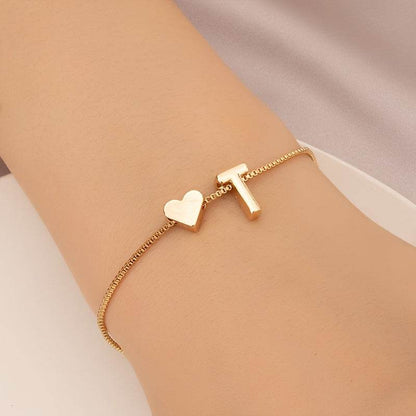 Gold Heart Initial Bracelet - Montero Milan
