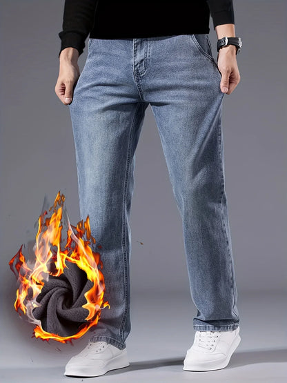 Winter New Arrival Fleece-Lined Thickened Minimalist Stretch blue trousers, long pants