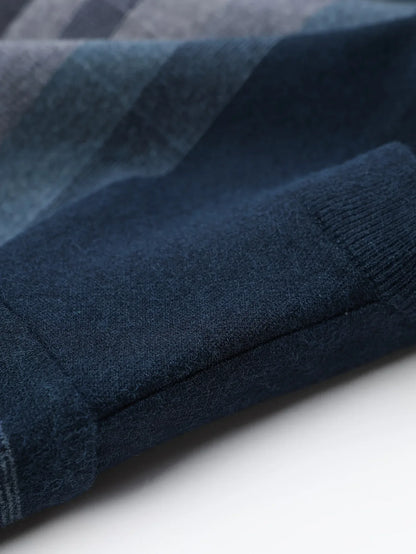 Men'S Thickened Sweater - Navy Blue & Gray Horizontal Stripes, Long Sleeve Round Neck Pullover for Fall/Winter, Casual & Formal Outfits - Everyday & Special Occasion Top, Knit