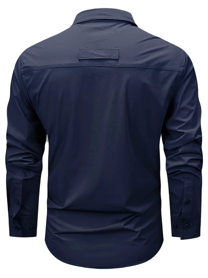 Spring And Autumn Casual Men's Long Sleeve Sunscreen Quick-drying Shirt With Multi-pockets For Outdoor Fishing