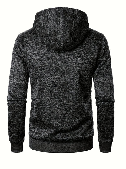 Men'S Hooded Zip-Up Sweater Jacket - Long Sleeve Thin Fleece-Lined Casual Outerwear with Front Pockets, Solid Black, Regular Fit for Fall & Winter, Autumn Winter Apparel | Hooded Sweater | Zippered Jacket, Knit, Men Hoodie Zi