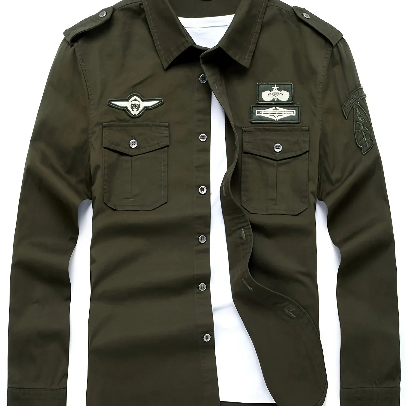 Autumn Long Sleeve Shirt for Men, Outdoor Plus Size Military Style Loose Fit Top, Pure Cotton High-Density Twill Casual Workwear Shirt, Thin Twill Long Sleeve Workwear