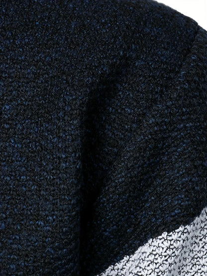 Men'S Color-Blocked Stand Collar Thickened Knitted Pullover Sweater