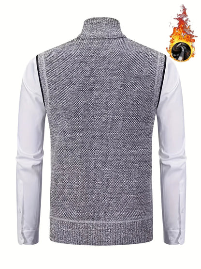 Men's Sleeveless Zip-Front Vest Jacket - Elegant Short-Sleeve Blazer with Collar & Real Pockets, Machine Washable Tailored Fit for Office, Semi-Formal & Casual Wear - Coat (No Belt Required)