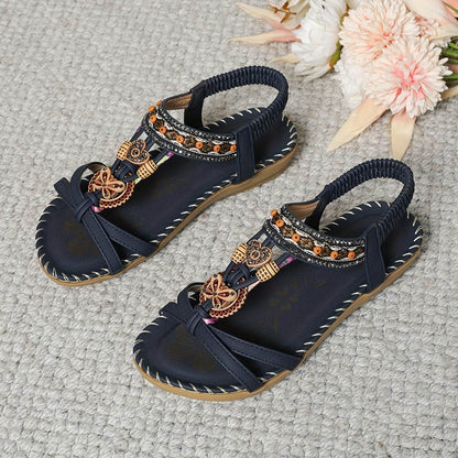 Women's Elegant Rhinestone Butterfly Flat Sandals - Comfortable Slip-On with Secure Elastic Strap for Summer - Montero Milan