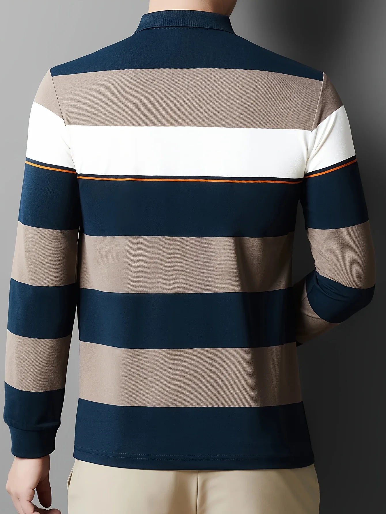 Men'S Long Sleeve Shirt - Formal & Casual Button-Up Shirt with Dark Green & Beige Horizontal Stripes, Button-Front Placket, Non-Stretch Fabric for Office, Golf, Casual Attire - Spring/Fall Wardrobe Essential, Spring Fashion,