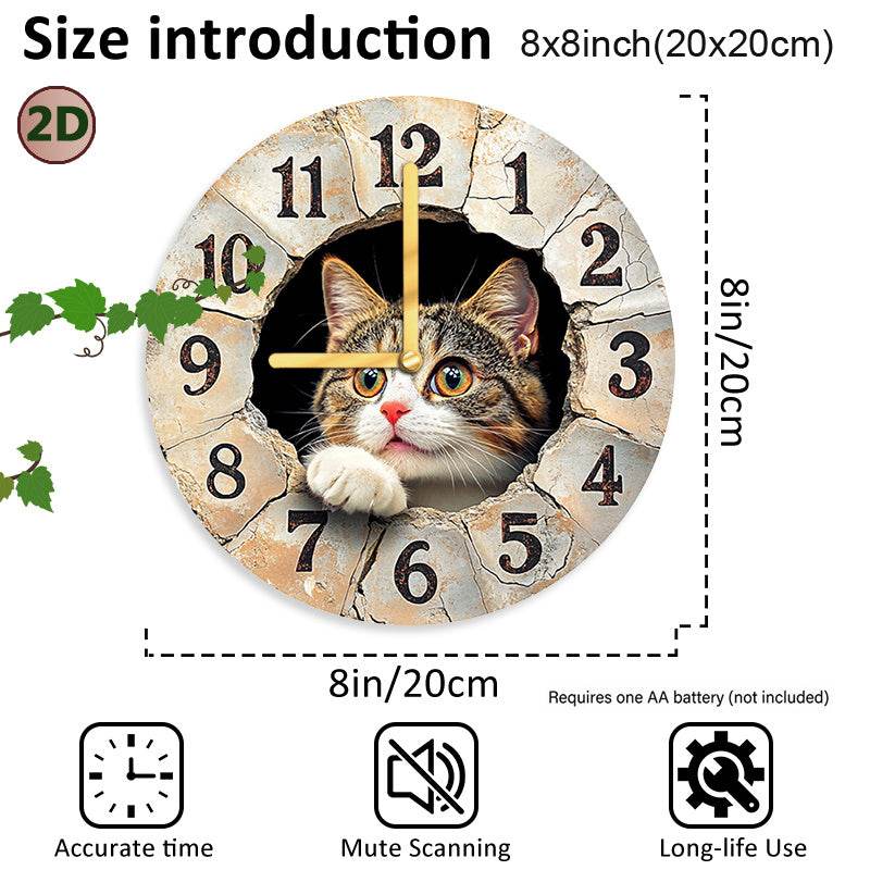 Charming Silent Cat Wall Clock Easy Hanging Decor - Montero Milan
