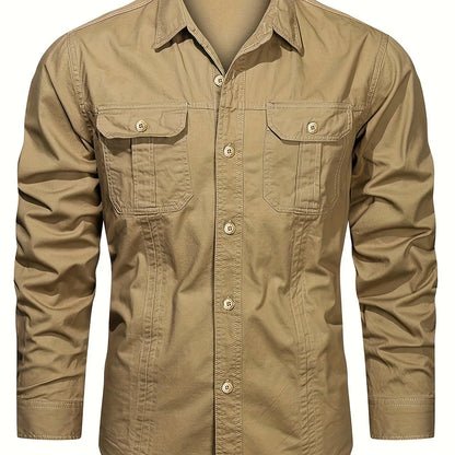 Men's Heavyweight Long Sleeve Shirt - Button-Up Formal & informal Shirt in, Classic Collar, Chest Pocket - Machine Washable Work, Outdoor, Everyday Shirt for Men - Spring/Fall Essential, Outdoor Casual Wear, Nonstretch Fabric