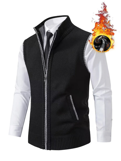 Men's Sleeveless Zip-Front Vest Jacket - Elegant Short-Sleeve Blazer with Collar & Real Pockets, Machine Washable Tailored Fit for Office, Semi-Formal & Casual Wear - Coat (No Belt Required)