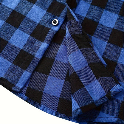Men's Fashion Hooded Plaid Trendy Shirt Hooded Plaid Sweatshirt, Autumn/Winter Essentials, New Season - Royal Blue / NZ 36