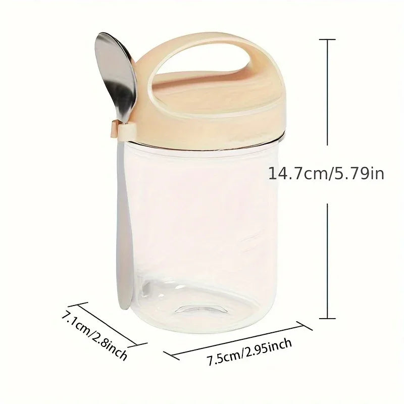 Glass Yogurt Cup with a Wide Mouth, Sealed Jar for Overnight Oats, Smoothie Cup, And a Breakfast Cup for Grains with a Spoon.