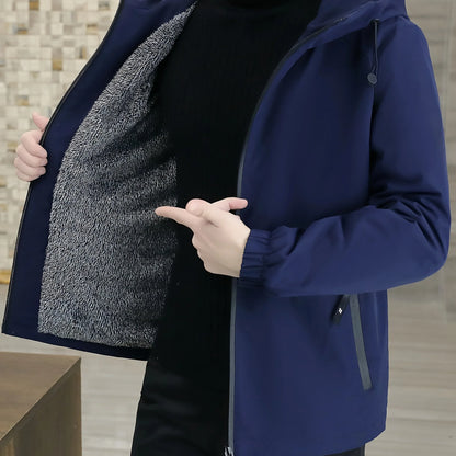 Men'S Heavy-Duty Fleece Jacket - Windproof Zip-Up Coat with Full-Zip Closure, Hooded Winter Coat for Cold Weather, Non-Stretch Fabric for Everyday & Formal Events