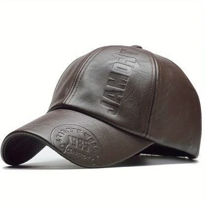 1pc Men's British PU Leather Baseball Cap Adjustable Breathable Casual Hat Spring/Summer/Autumn/Winter Hat Christmas Gift