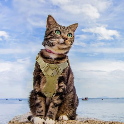 Tactical Cat Vest with Adjustable Straps & Red Cross Patch - Durable 600D Nylon Chest Harness for Small Dogs & Cats, Secure Leash Attachment, Ergonomic Design for Training & Outdoor Adventures, Cat Vest Harness, Adventure Pet